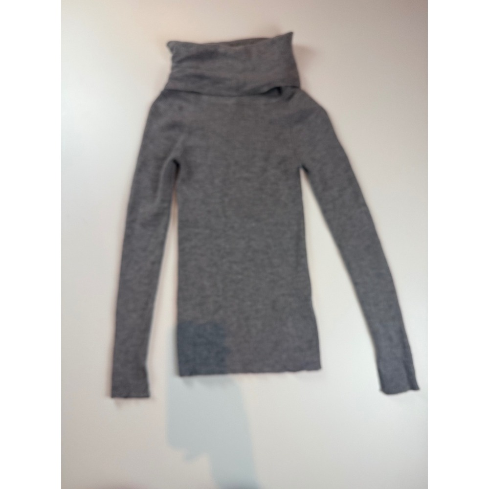 Stella-B Gray Merino Wool Ribbed Turtleneck Sweater thumb holes Womens Med
